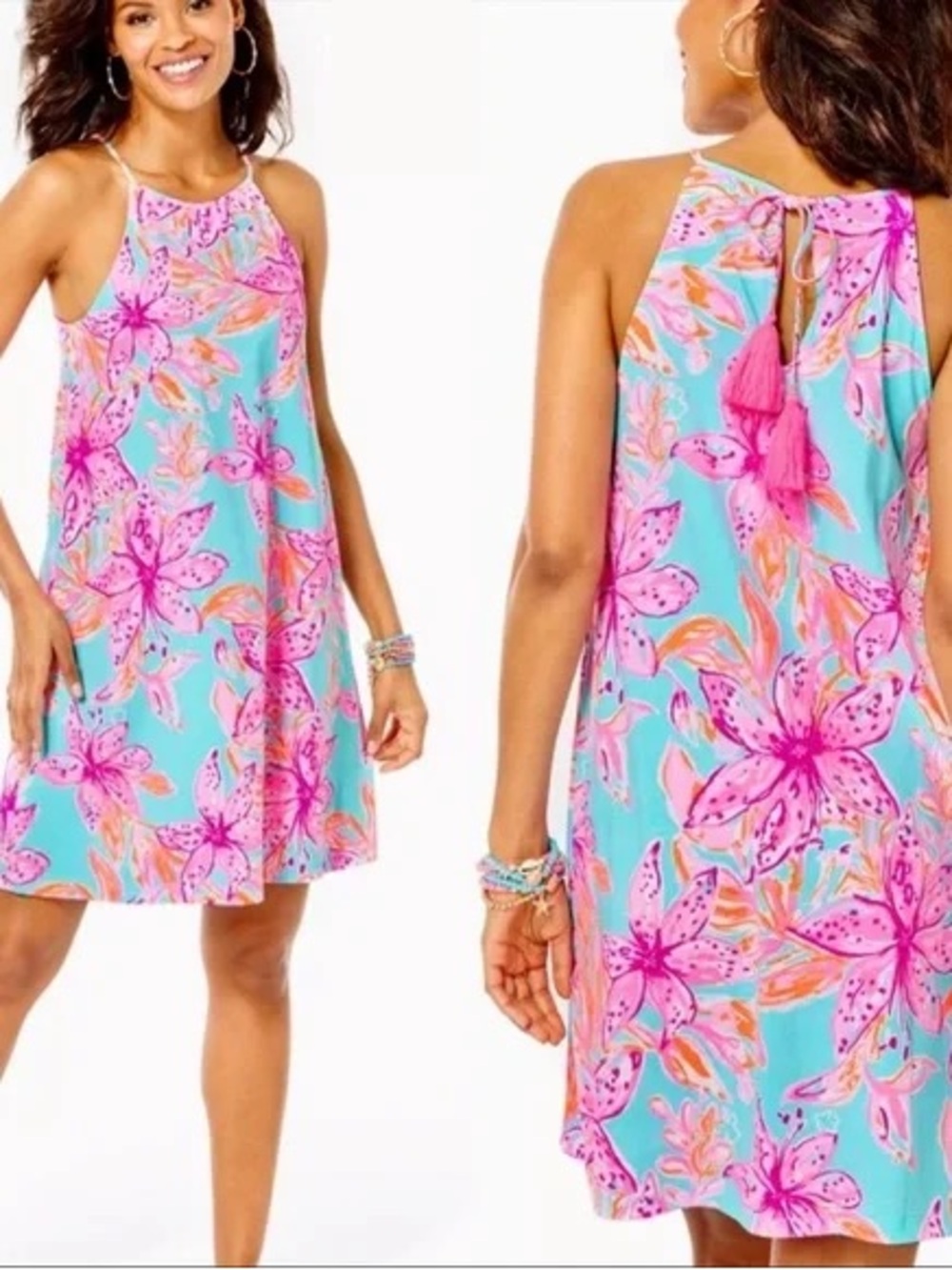 Lilly Pulitzer Margo Swing Dress Bright Floral in Aqua & Pink Size XS